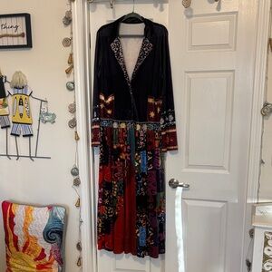 Colorful Embroidered Long Velvet Duster